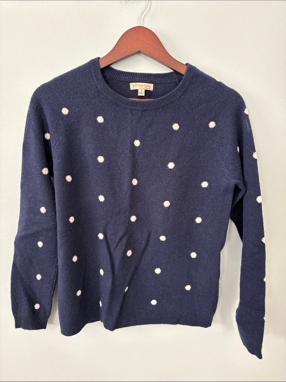 Philosophy Navy Crewneck Sweater with White Polka Dots